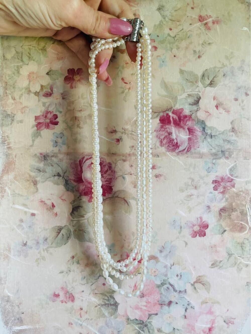 Vintage 4-Strand Pearl Necklace with 925 Sterling Silver Clasp